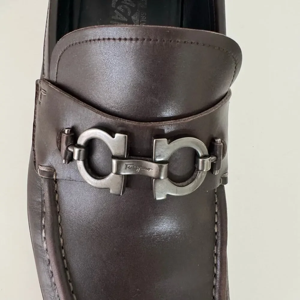 Ferragamo David Gancini Bit Leather Loafers Lug Sole Slip-On Shoes Mens 12D